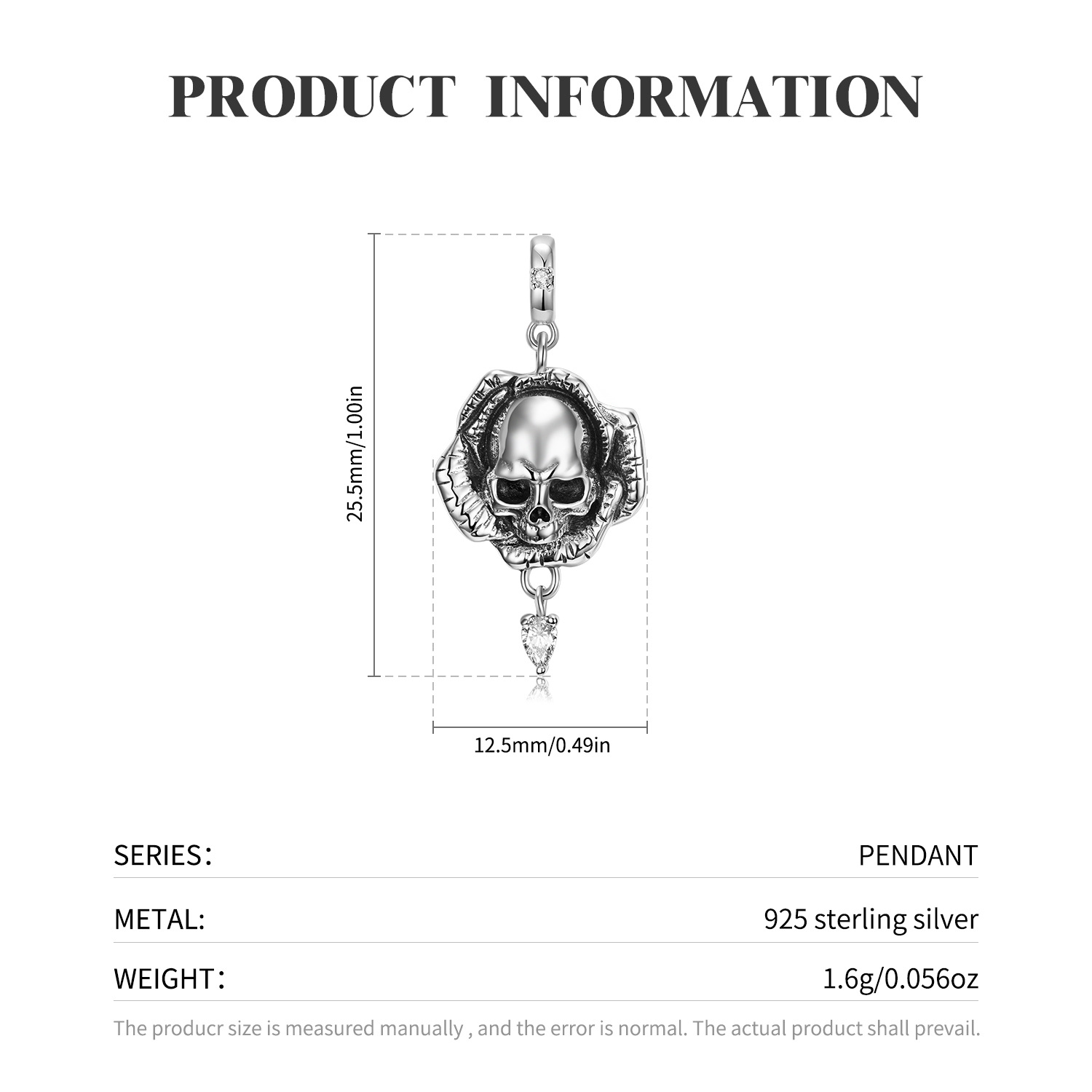 Simple Style Skull Sterling Silver Plating Pendant Necklace display picture 3