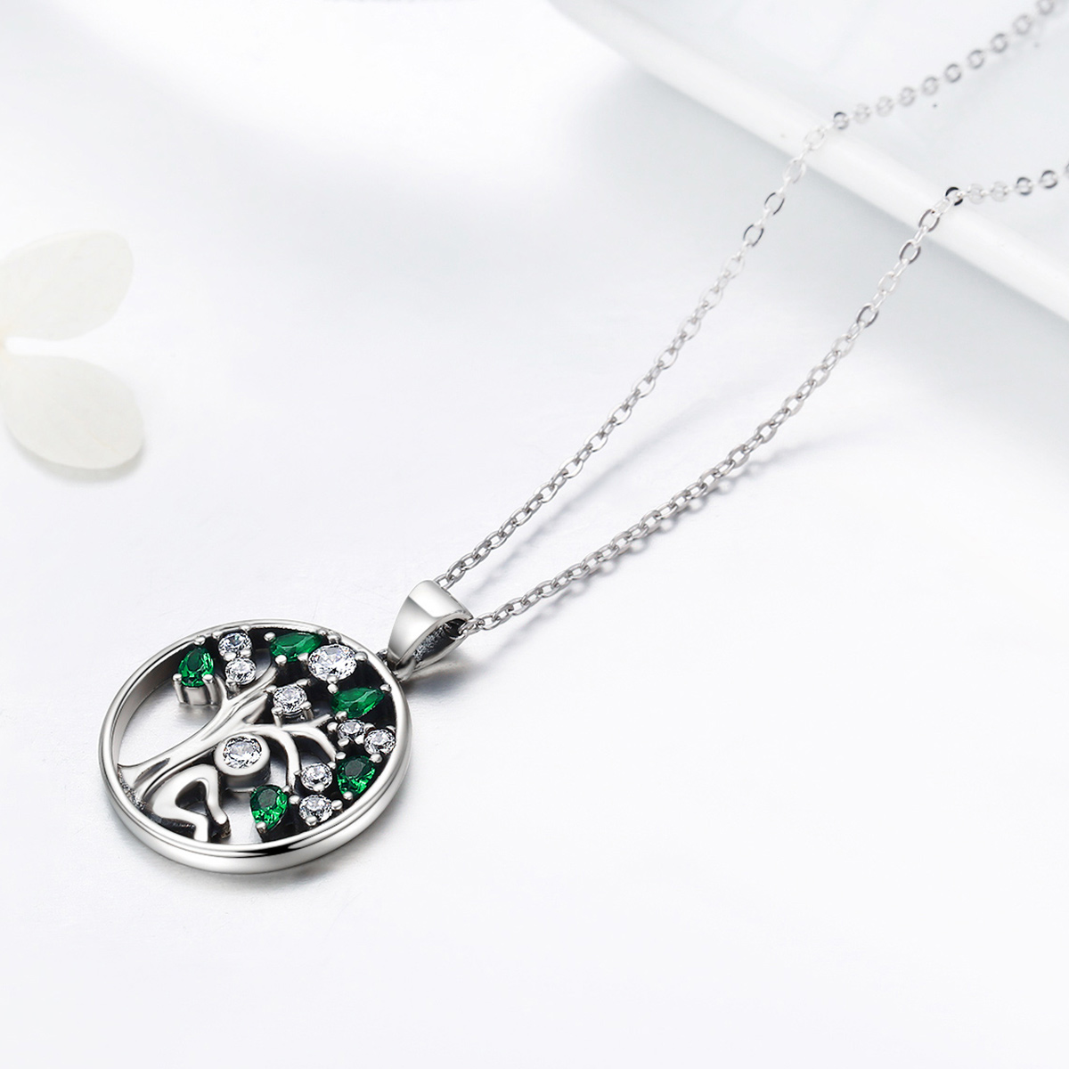 Casual Tree Sterling Silver Plating Inlay Zircon White Gold Plated Necklace display picture 6