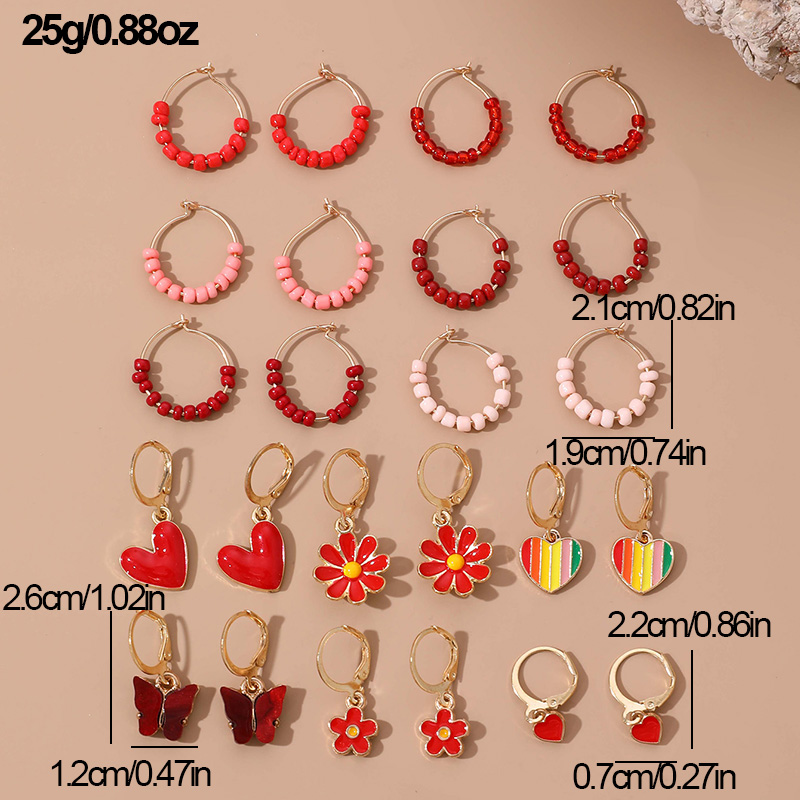 1 Set Cute Sweet Heart Shape Butterfly Beaded Hollow Out Alloy Earrings display picture 6