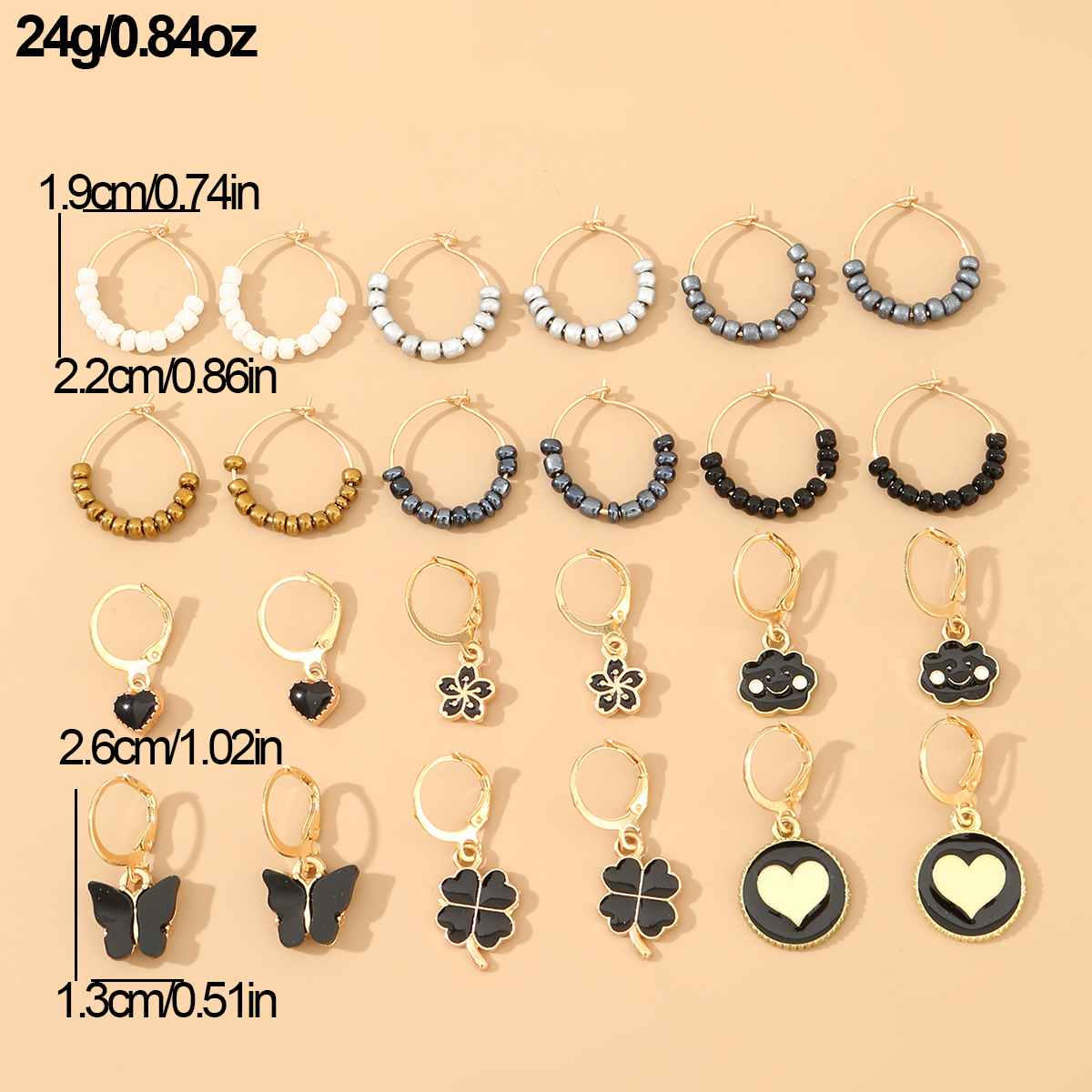 1 Set Cute Sweet Heart Shape Butterfly Beaded Hollow Out Alloy Earrings display picture 24