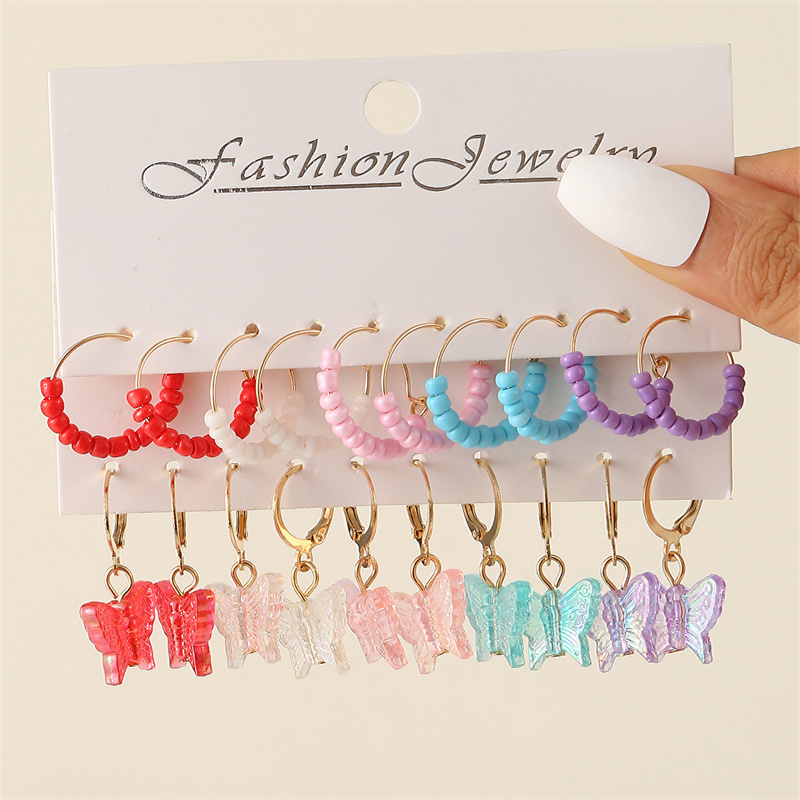 1 Set Cute Sweet Heart Shape Butterfly Beaded Hollow Out Alloy Earrings display picture 37