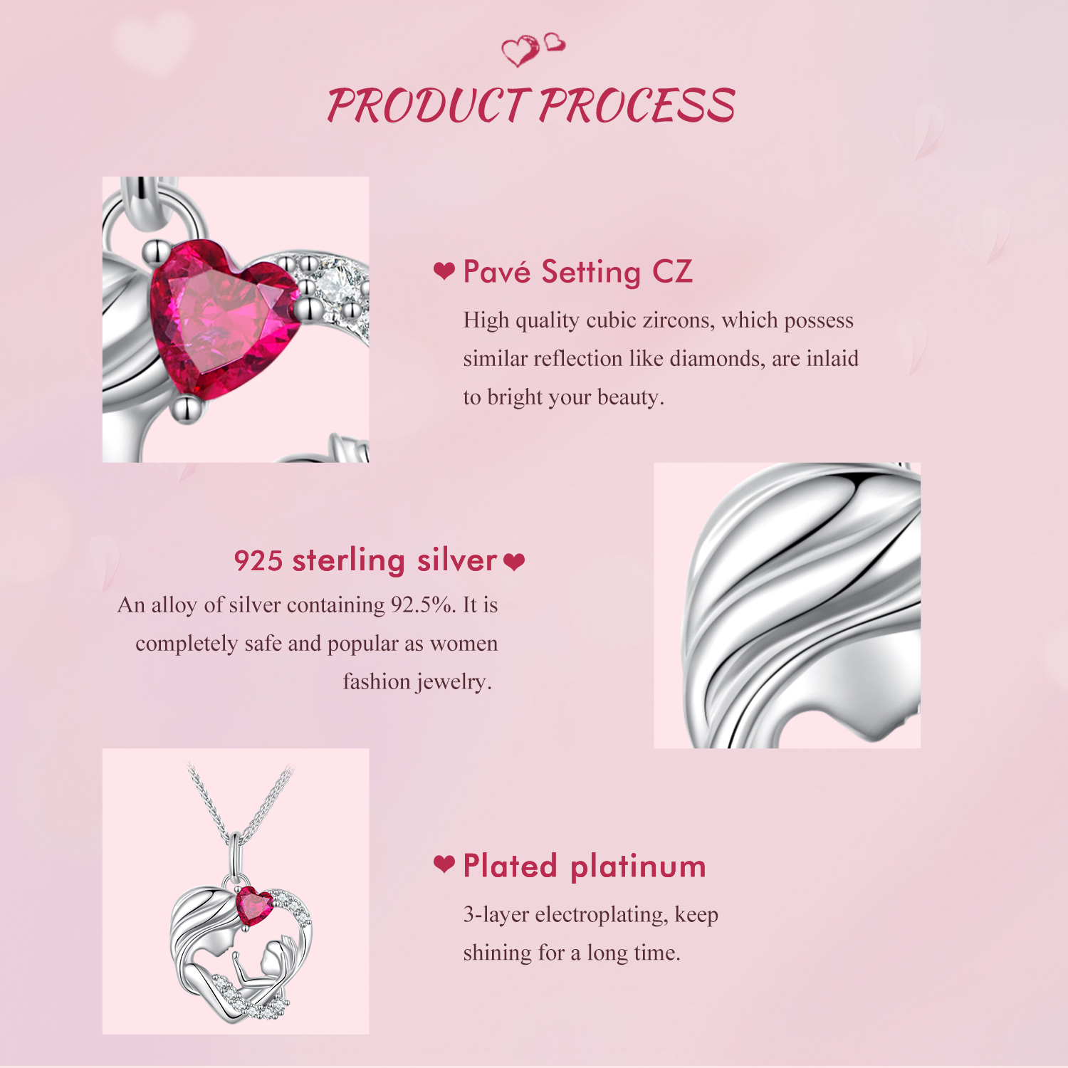 Casual Heart Shape Sterling Silver Plating Inlay Zircon White Gold Plated Necklace display picture 5