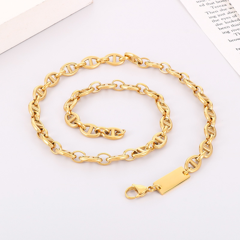 Punk Oval Titanium Steel Plating Chain Bracelets Necklace display picture 2