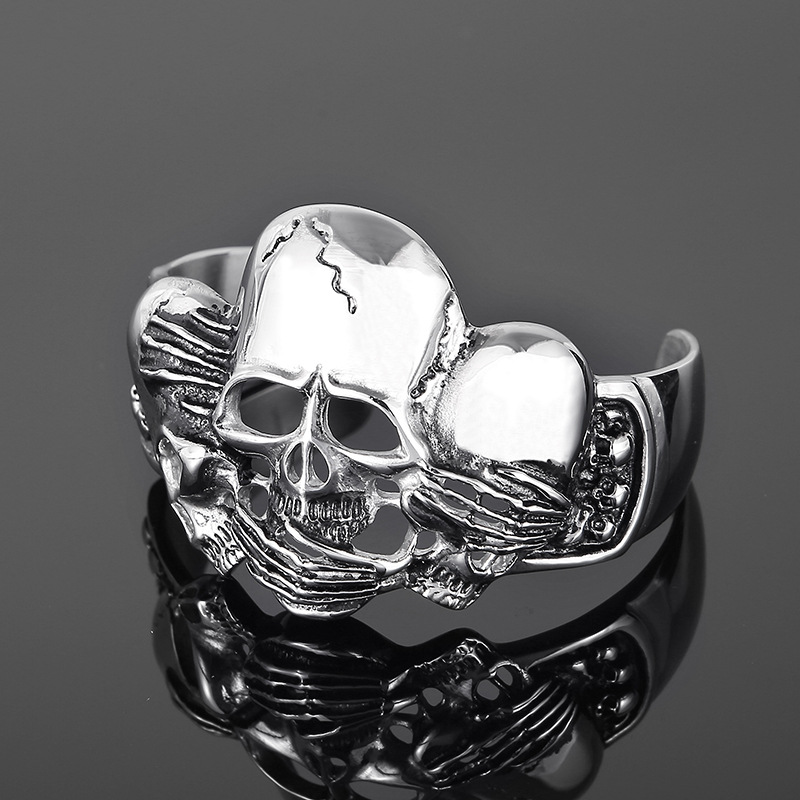 Punk Skull Titanium Steel Men's Cuff Bracelets display picture 13