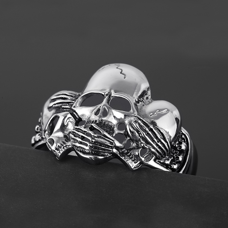 Punk Skull Titanium Steel Men's Cuff Bracelets display picture 14