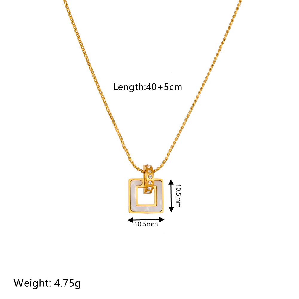 Titanium Steel 18K Gold Plated Elegant Plating Inlay Square Artificial Diamond Shell Pendant Necklace display picture 1