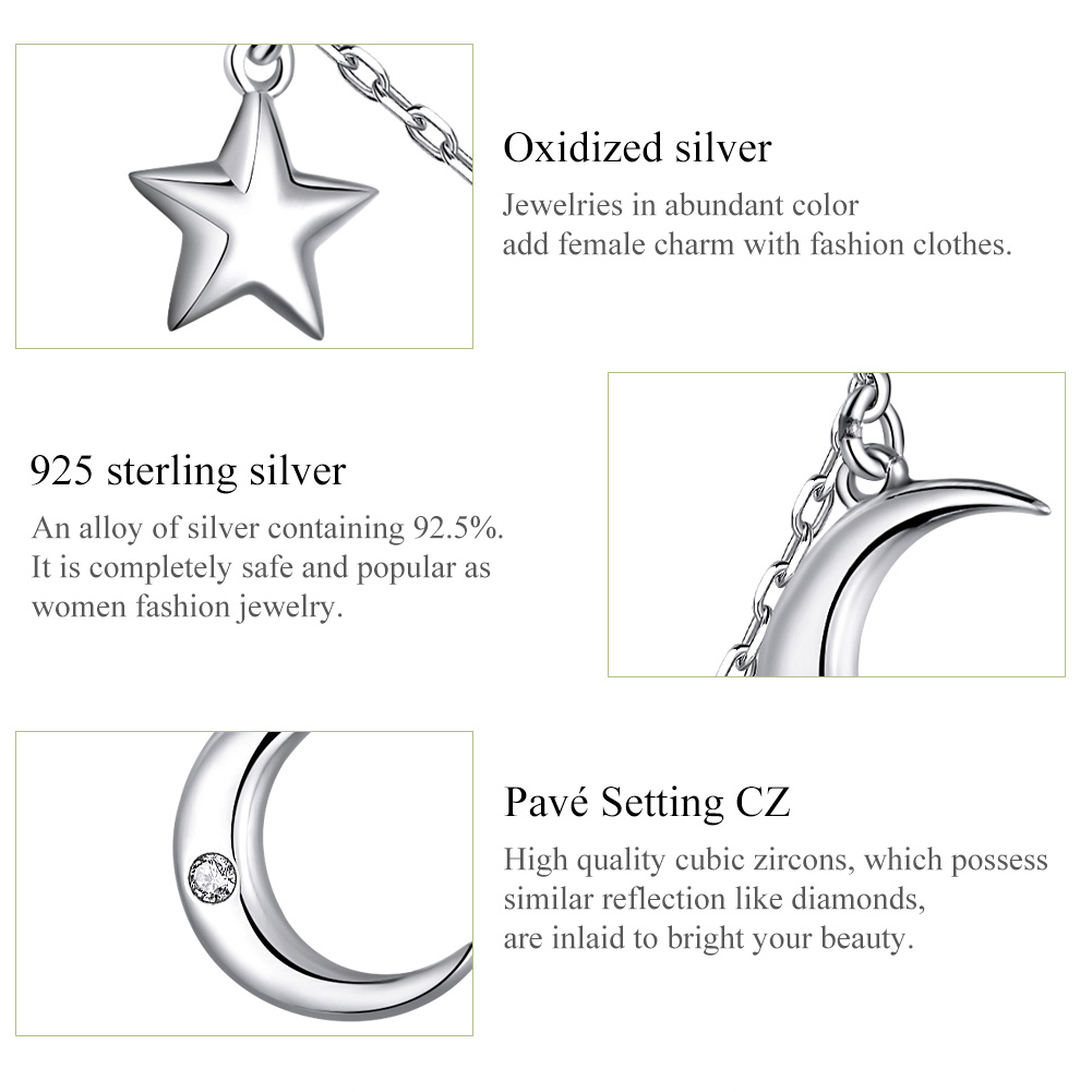 Elegant Star Moon Sterling Silver Plating Inlay Zircon White Gold Plated Pendant Necklace display picture 4