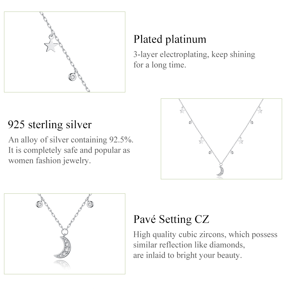 Elegant Star Moon Sterling Silver Plating Inlay Zircon White Gold Plated Pendant Necklace display picture 8