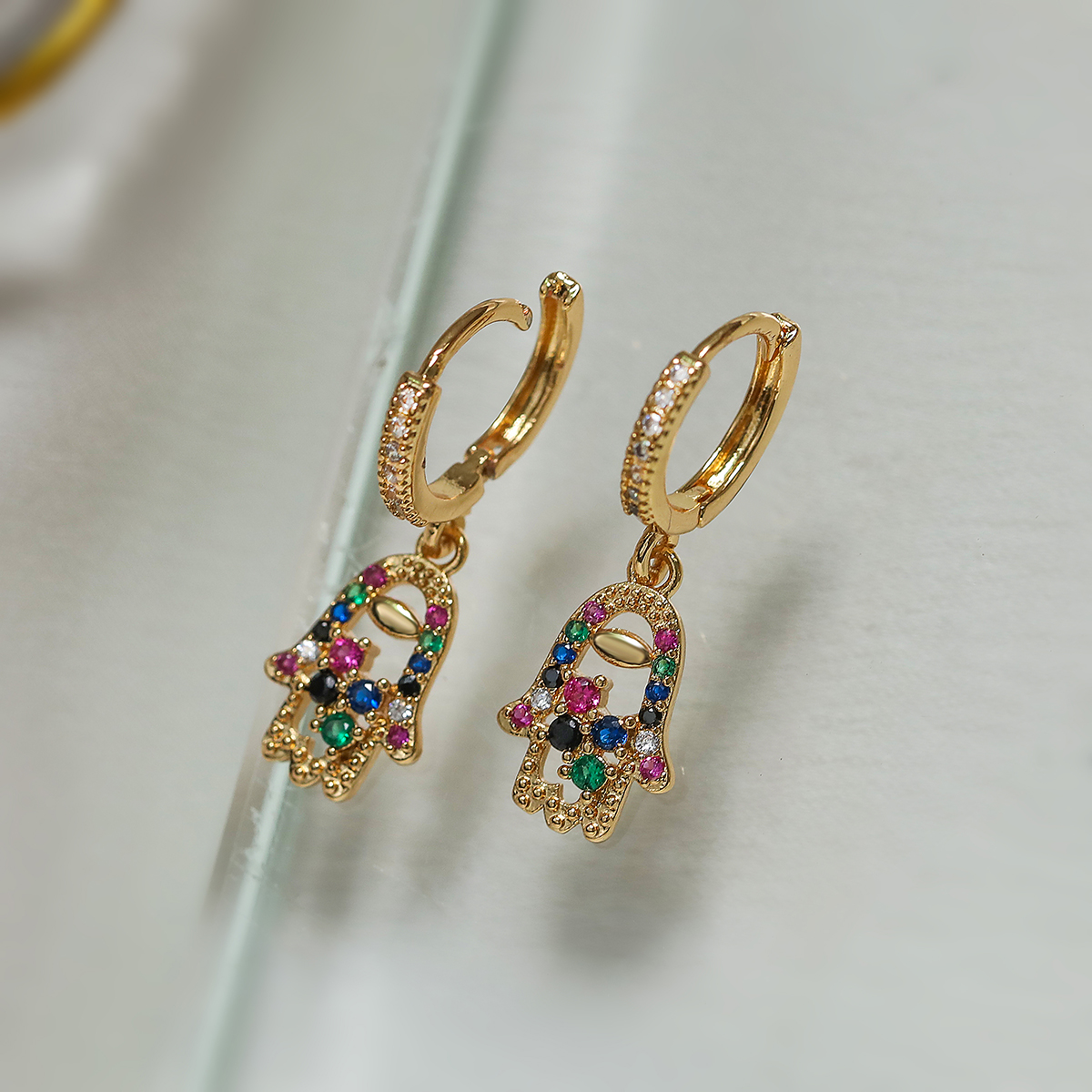 1 Pair Glam Commute Palm Plating Inlay Copper Zircon 18k Gold Plated Drop Earrings display picture 4