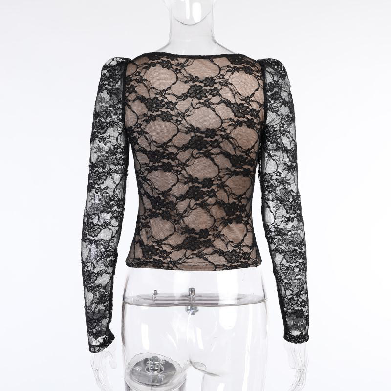 Women's Chiffon Shirt Long Sleeve Blouses Lace Streetwear Solid Color display picture 15