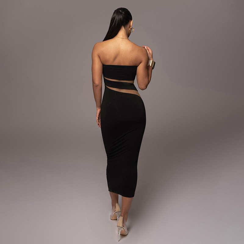 Sheath Dress Streetwear Strapless Hollow Out Sleeveless Solid Color Maxi Long Dress Business display picture 3