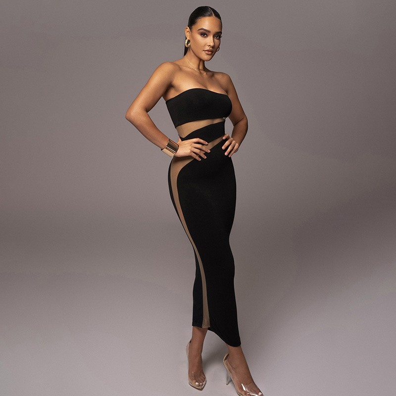 Sheath Dress Streetwear Strapless Hollow Out Sleeveless Solid Color Maxi Long Dress Business display picture 9