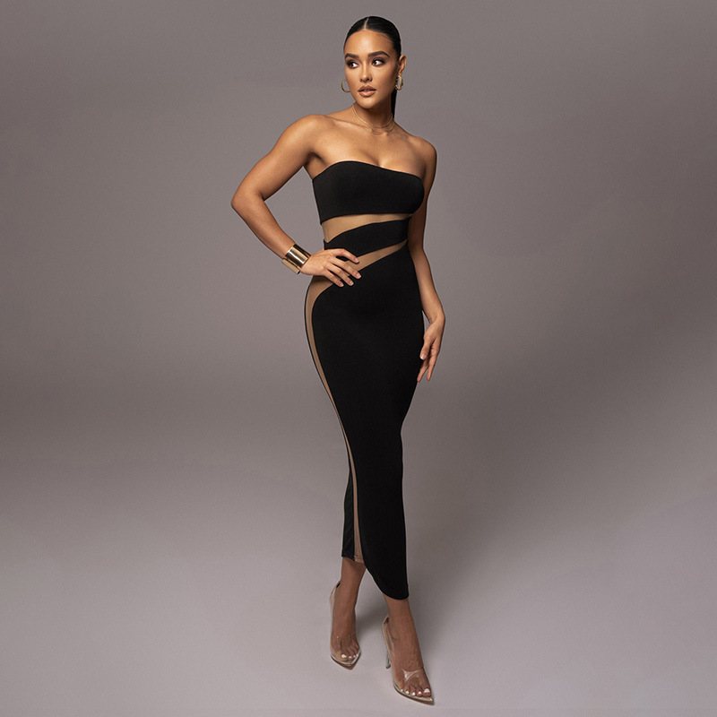 Sheath Dress Streetwear Strapless Hollow Out Sleeveless Solid Color Maxi Long Dress Business display picture 10