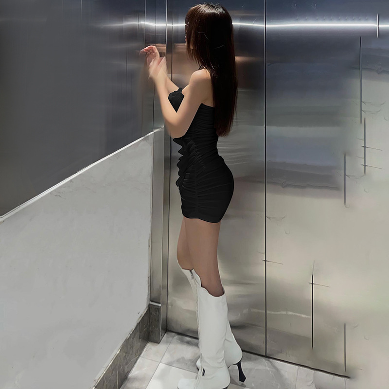 امرأة فستان ضيق جنسي حمالة بلا أكمام اللون الصامد ورد فستان قصير قصير شارع display picture 6