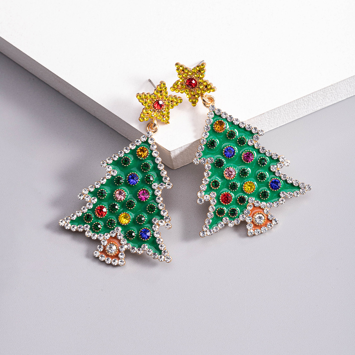 1 Piece Vintage Style Christmas Tree Enamel Plating Inlay Alloy Plastic Glass Glass Pearl Gold Plated Silver Plated Drop Earrings display picture 13