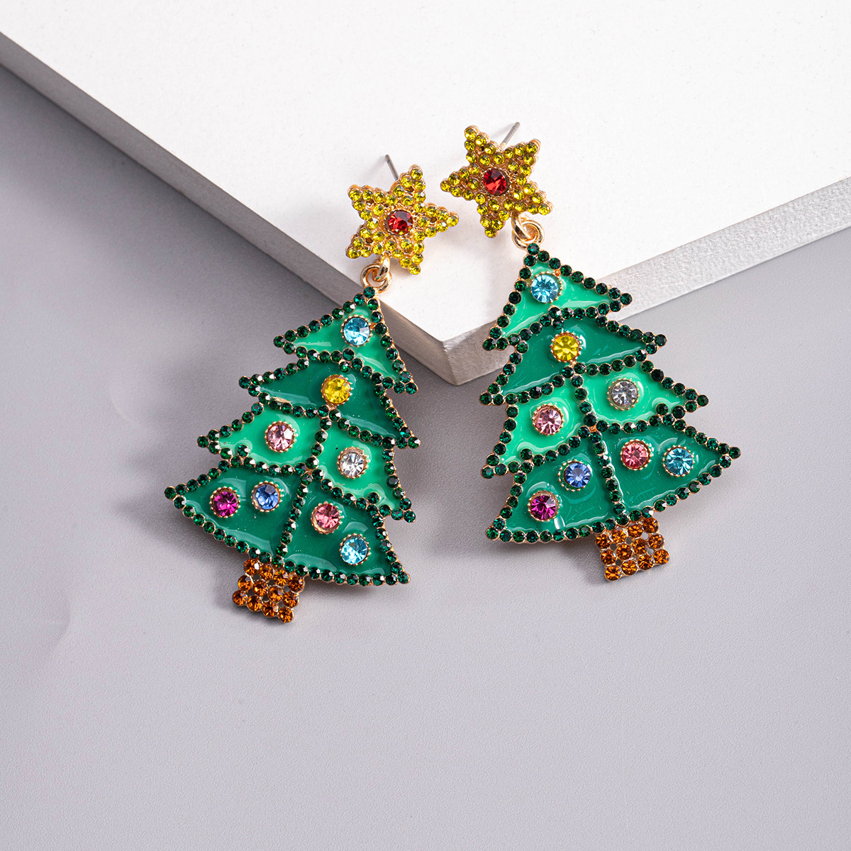 1 Piece Vintage Style Christmas Tree Enamel Plating Inlay Alloy Plastic Glass Glass Pearl Gold Plated Silver Plated Drop Earrings display picture 8