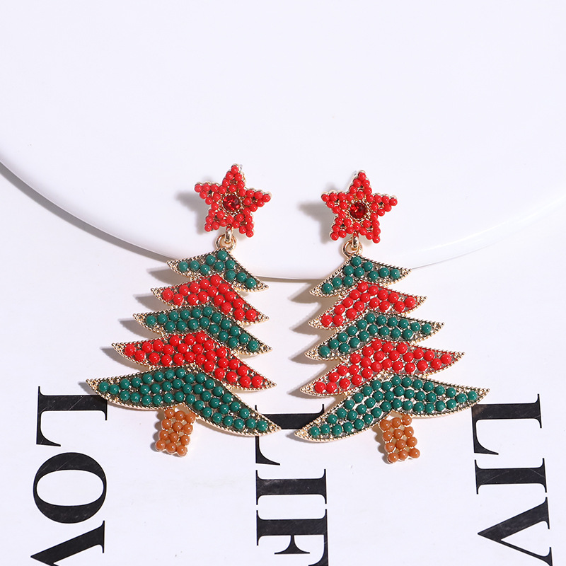 1 Piece Vintage Style Christmas Tree Enamel Plating Inlay Alloy Plastic Glass Glass Pearl Gold Plated Silver Plated Drop Earrings display picture 10