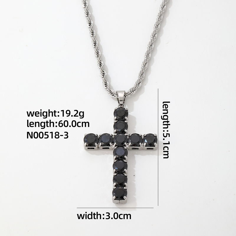 Hip-Hop Vintage Style Simple Style Cross 304 Stainless Steel Alloy Plating Inlay Zircon K Gold Plated Rhodium Plated Men's Pendant Necklace display picture 4