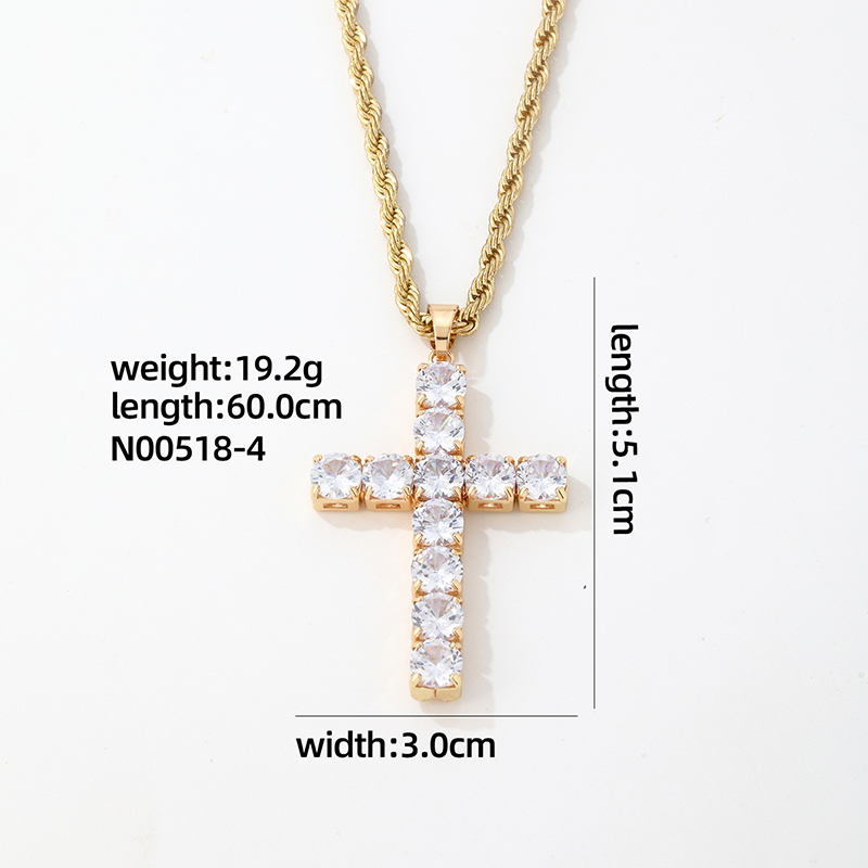 Hip-Hop Vintage Style Simple Style Cross 304 Stainless Steel Alloy Plating Inlay Zircon K Gold Plated Rhodium Plated Men's Pendant Necklace display picture 2