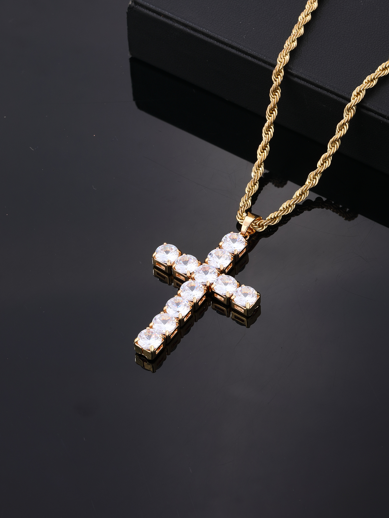 Hip-Hop Vintage Style Simple Style Cross 304 Stainless Steel Alloy Plating Inlay Zircon K Gold Plated Rhodium Plated Men's Pendant Necklace display picture 9