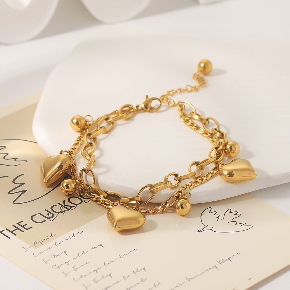 Casual Hip-Hop Modern Style Round Heart Shape Stainless Steel 18K Gold Plated Bracelets In Bulk display picture 1