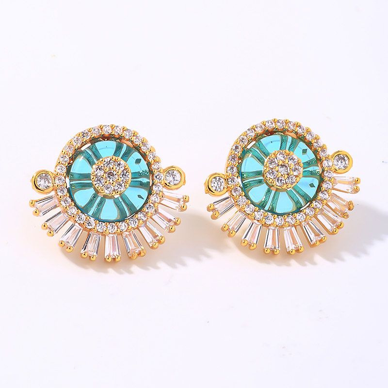 1 Pair Glam Shiny Round Plating Inlay Copper Zircon Ear Studs display picture 2