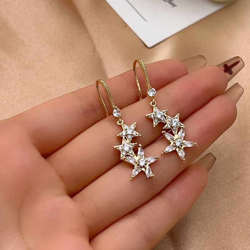 1 Pair Vintage Style Star Flower Plating Inlay Copper Zircon Ear Hook display picture 1