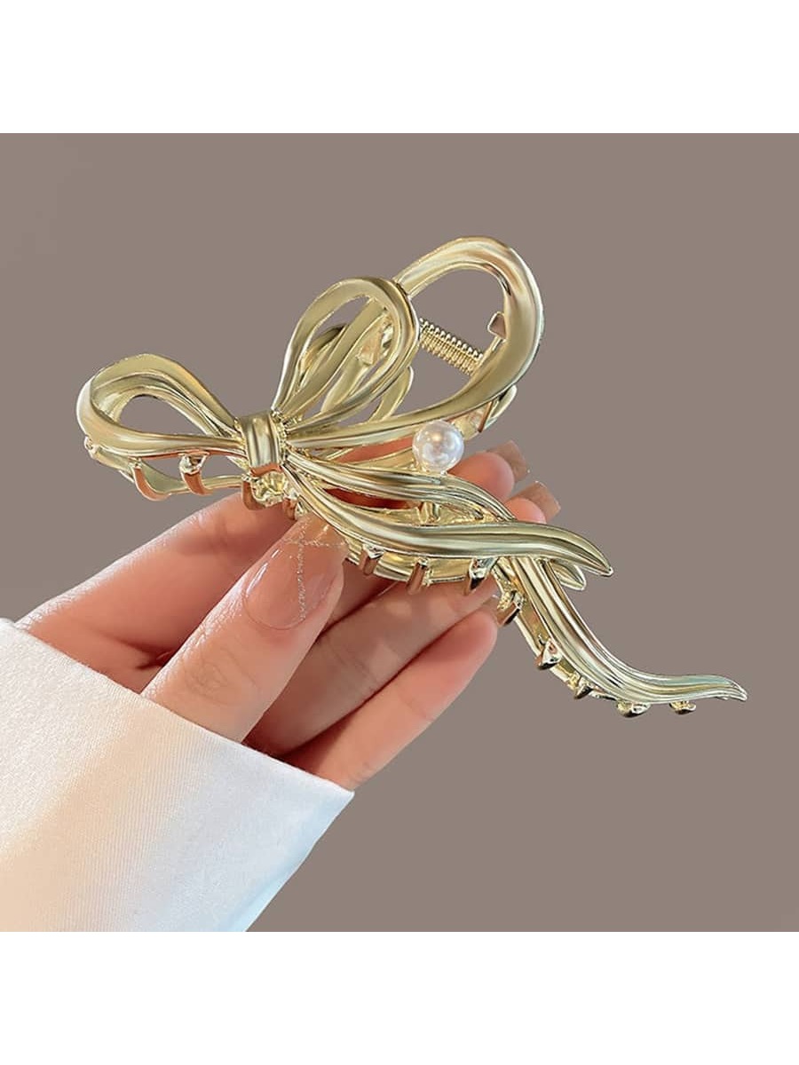 Elegant Lady Simple Style Bow Knot Imitation Pearl Alloy Plastic Three-dimensional Hair Claws display picture 1