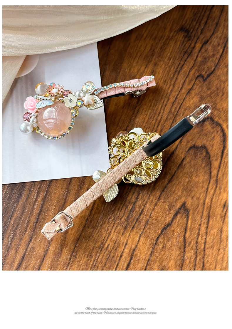 Elegant Dame Blume Metall Inlay Künstliche Edelsteine Opal Haarklammer display picture 3
