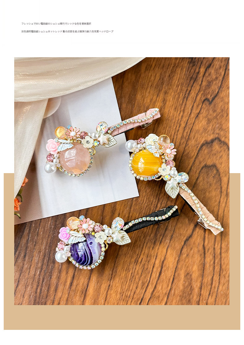 Elegant Dame Blume Metall Inlay Künstliche Edelsteine Opal Haarklammer display picture 4