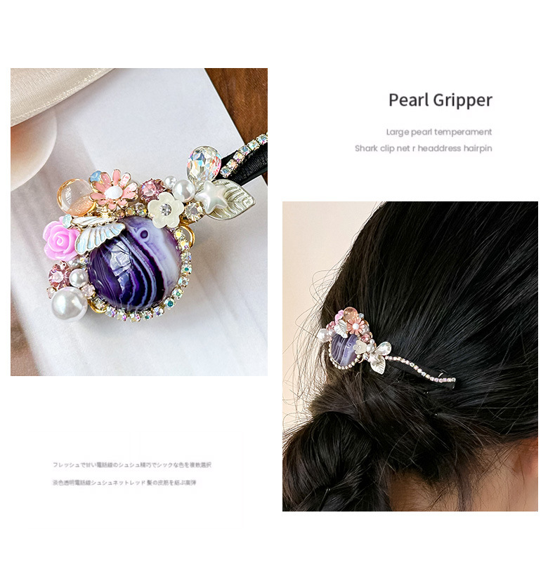 Elegant Dame Blume Metall Inlay Künstliche Edelsteine Opal Haarklammer display picture 5