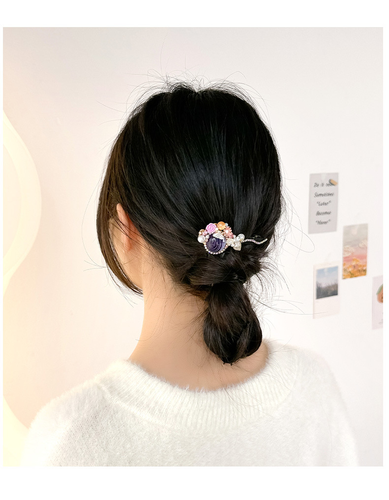 Elegant Lady Flower Metal Inlay Artificial Gemstones Opal Hair Clip display picture 6