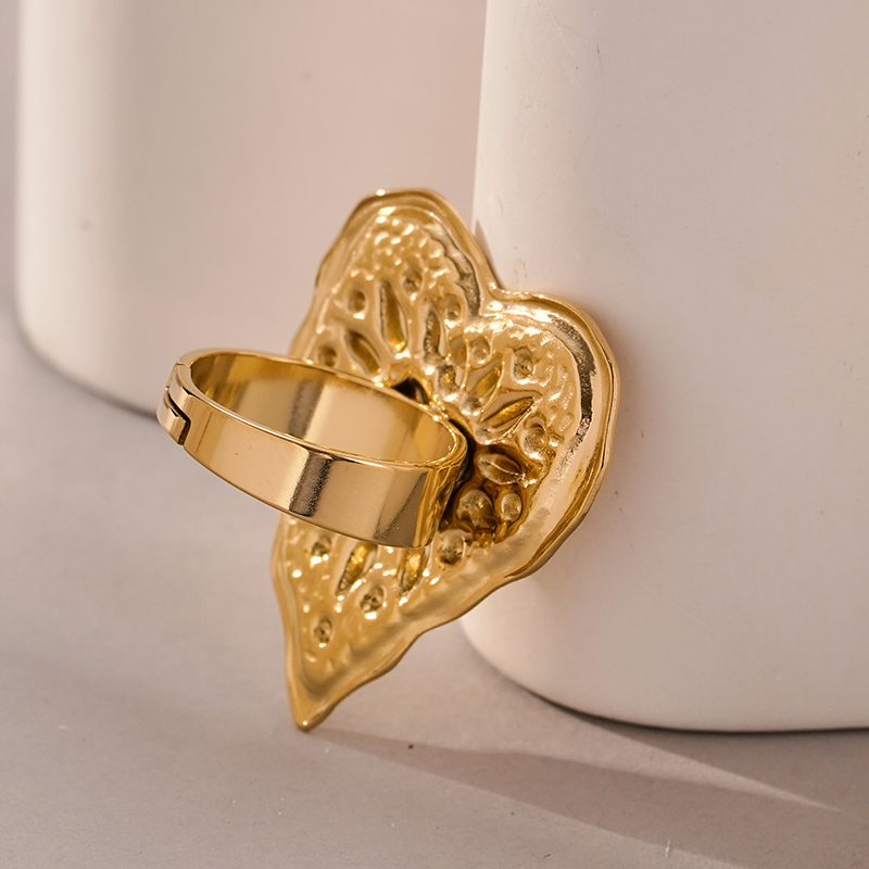 304 Stainless Steel 14K Gold Plated Vacation Simple Style Plating Irregular Heart Shape Open Rings display picture 2