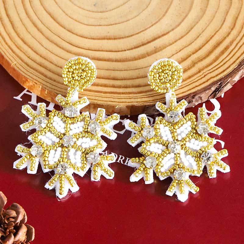 1 Pair Nordic Style Vintage Style Snowflake Plating Inlay Plastic Cloth Glass Glass Beads Silver Plated Drop Earrings display picture 6