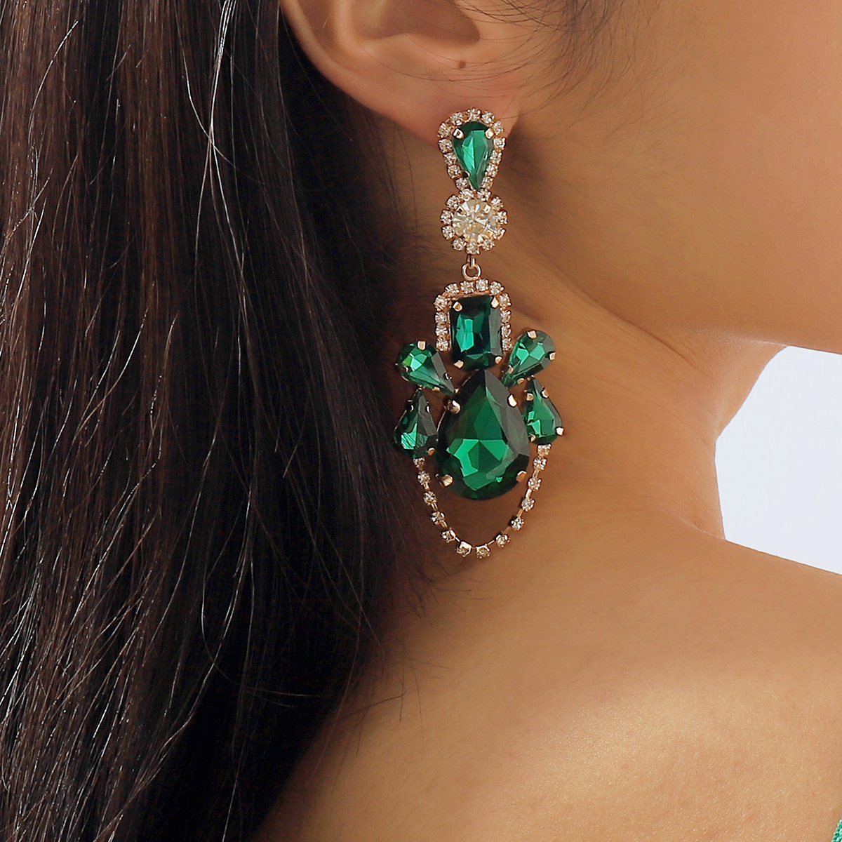 1 Pair Elegant Solid Color Inlay Alloy Artificial Gemstones Drop Earrings display picture 1