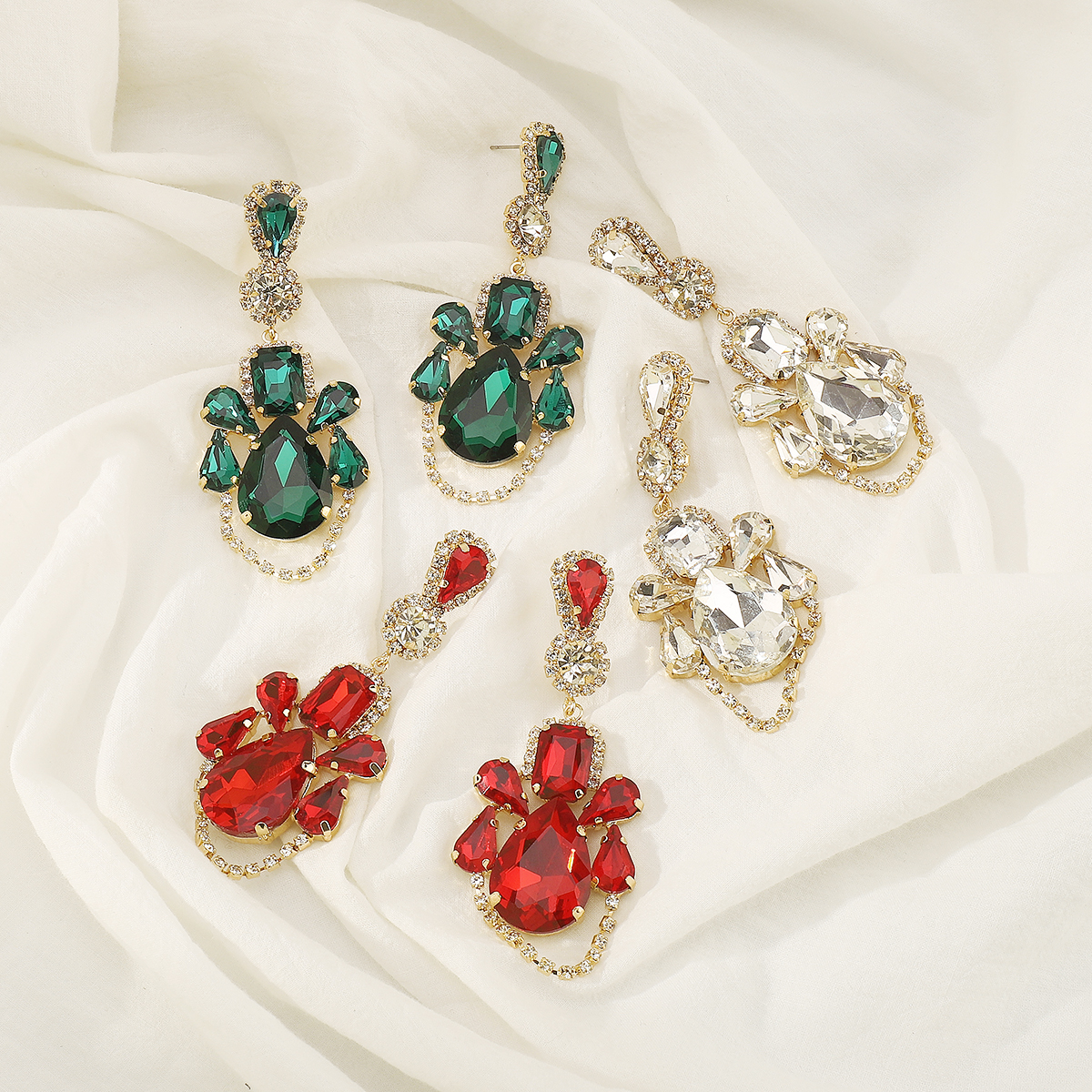1 Pair Elegant Solid Color Inlay Alloy Artificial Gemstones Drop Earrings display picture 2