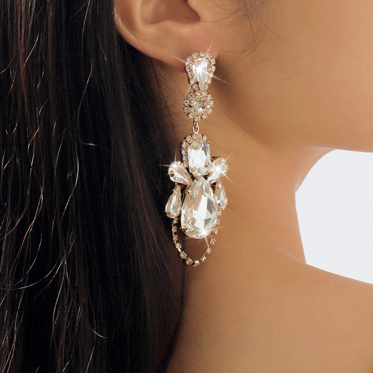 1 Pair Elegant Solid Color Inlay Alloy Artificial Gemstones Drop Earrings display picture 6