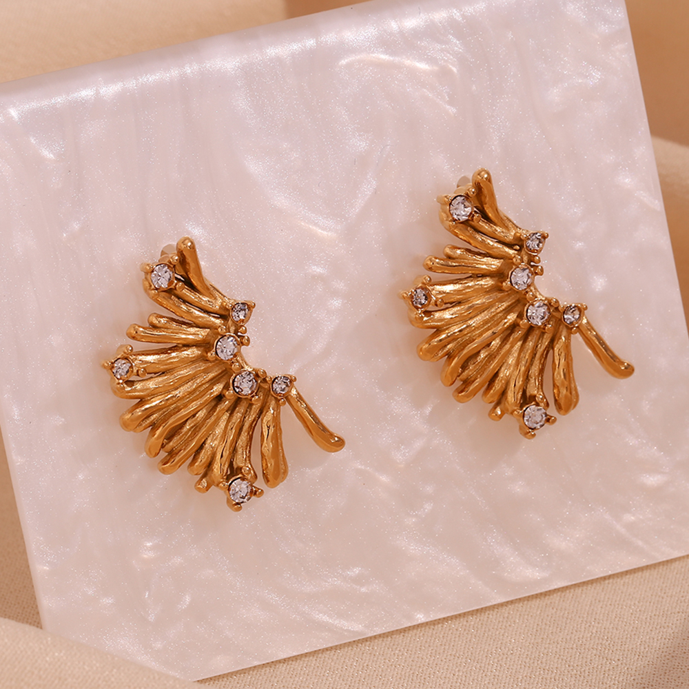 1 Pair Vintage Style Simple Style Classic Style Color Block Plating Inlay Stainless Steel Rhinestones 18k Gold Plated Ear Studs display picture 6