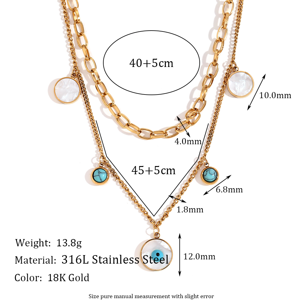 Basic Simple Style Classic Style Devil's Eye Stainless Steel Plating Inlay Turquoise 18k Gold Plated Double Layer Necklaces display picture 2