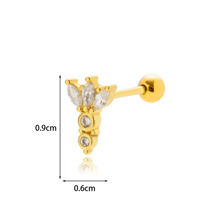 1 Piece Ear Cartilage Rings & Studs Sweet Geometric Umbrella 316 Stainless Steel  Copper Plating Inlay Zircon display picture 6