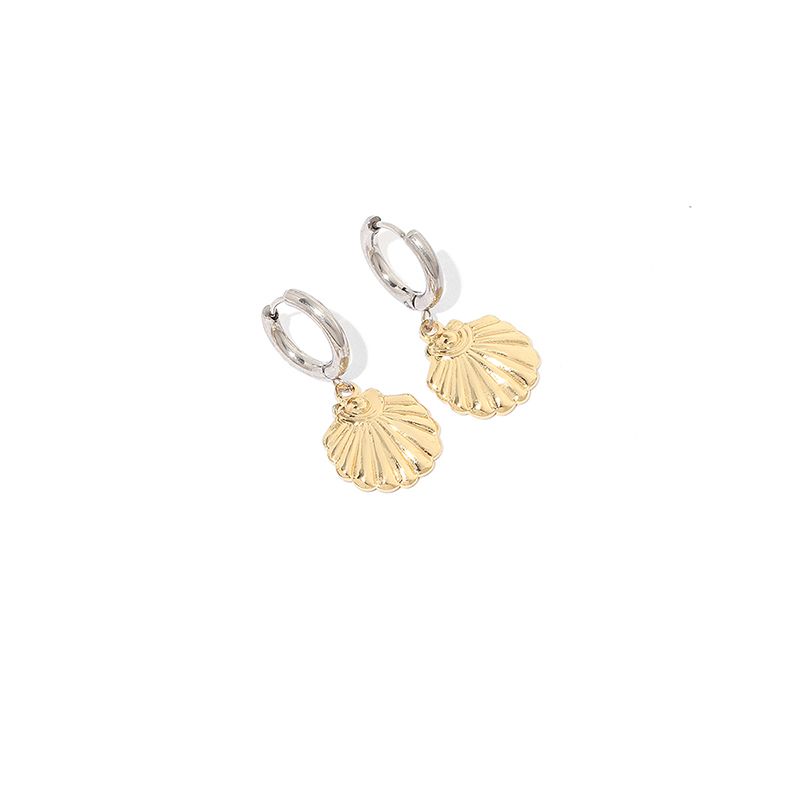 1 Pair Elegant Vintage Style Shell Plating Stainless Steel 18K Gold Plated Drop Earrings display picture 2