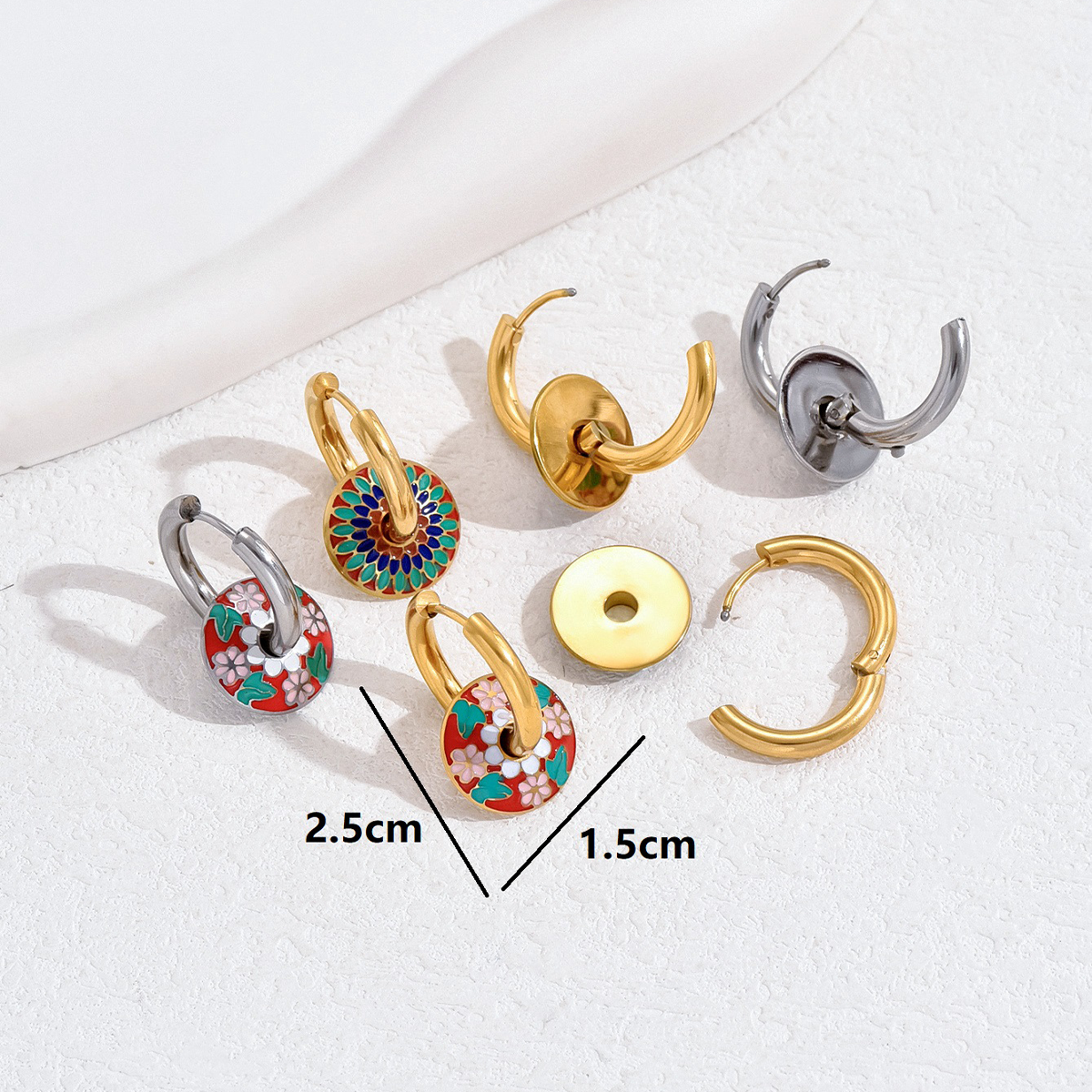 2 Pieces Vintage Style Ethnic Style Artistic Flower Enamel Plating 201 Stainless Steel 18K Gold Plated Drop Earrings display picture 8