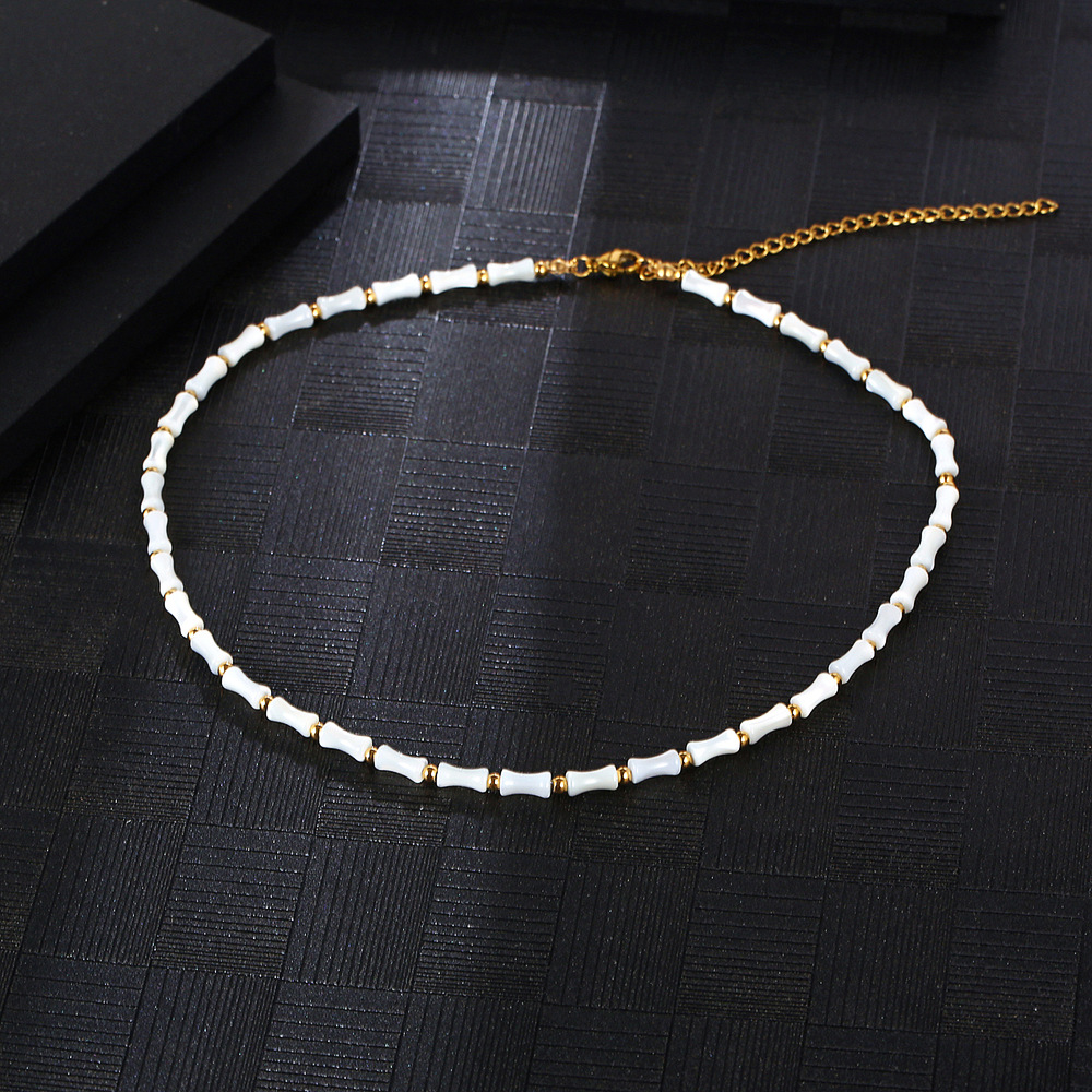 Simple Style Round 304 Stainless Steel Natural Stone 18K Gold Plated Necklace In Bulk display picture 4