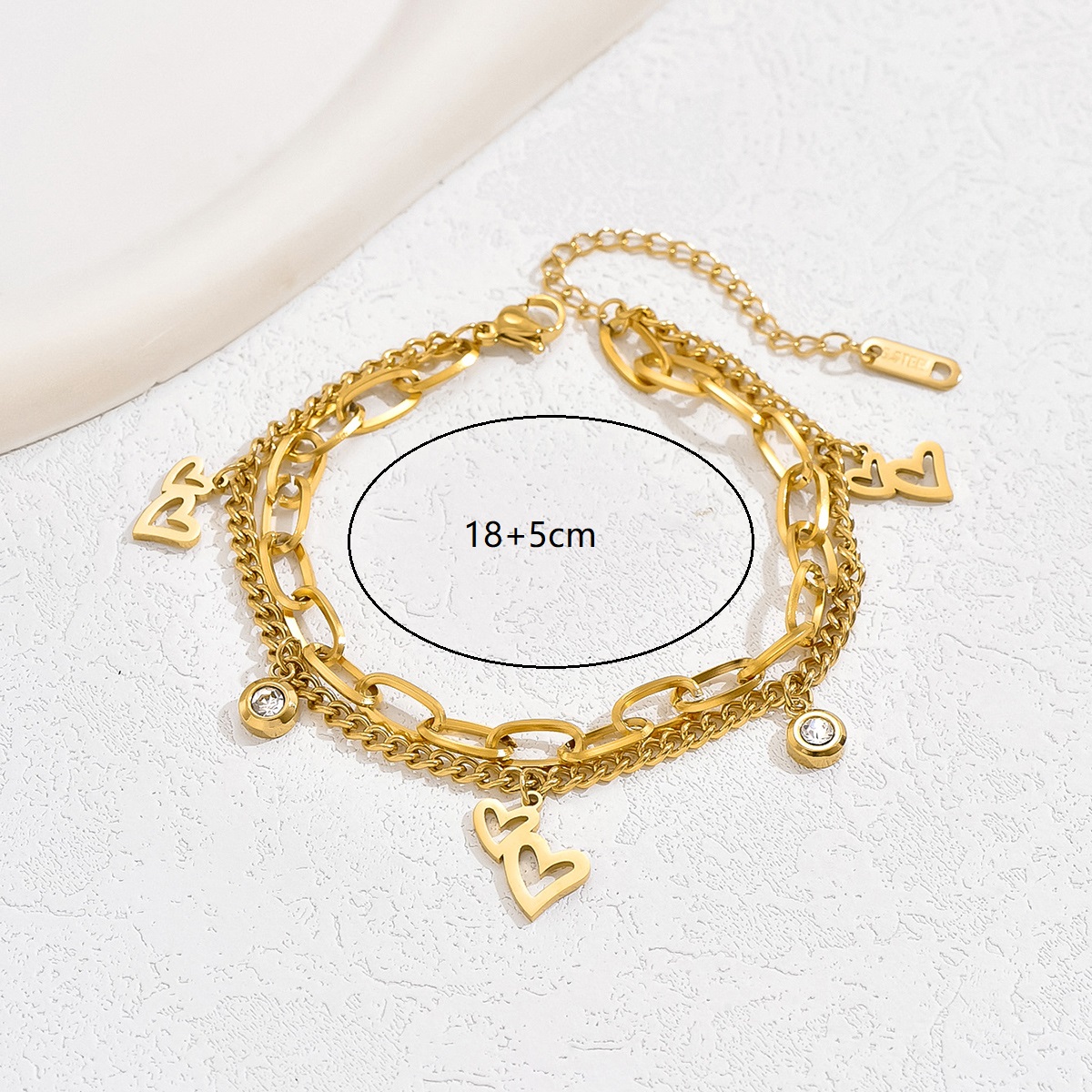 Hip-Hop Simple Style Solid Color Heart Shape 201 Stainless Steel 18K Gold Plated Rhinestones Bracelets In Bulk display picture 6