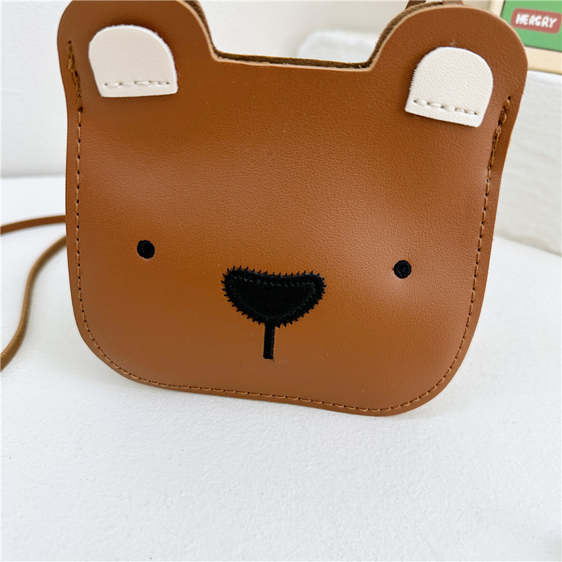 Kid's Pu Leather Little Bear Solid Color Cute Sewing Thread Square Open Shoulder Bag Crossbody Bag display picture 12