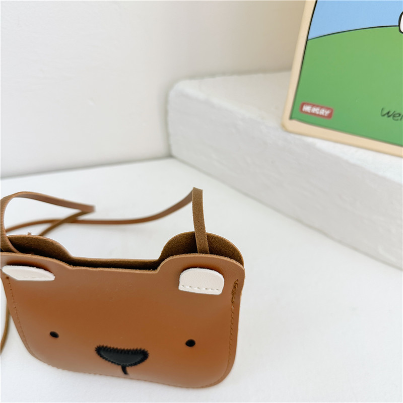 Kid's Pu Leather Little Bear Solid Color Cute Sewing Thread Square Open Shoulder Bag Crossbody Bag display picture 5