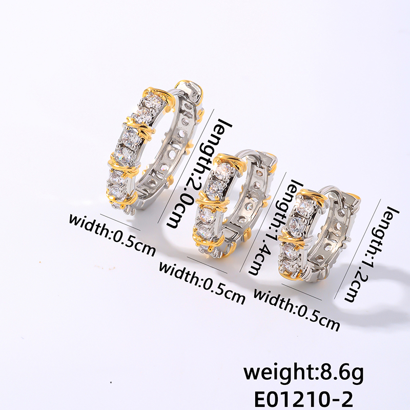1 Piece Hip-Hop Vintage Style Simple Style Cross Plating Inlay 304 Stainless Steel Copper Zircon Gold Plated Silver Plated Hoop Earrings display picture 2