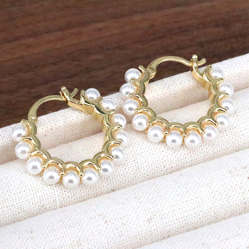 1 Paar Einfacher Stil Runden Überzug Inlay Kupfer Perle Vergoldet Ohrringe display picture 5