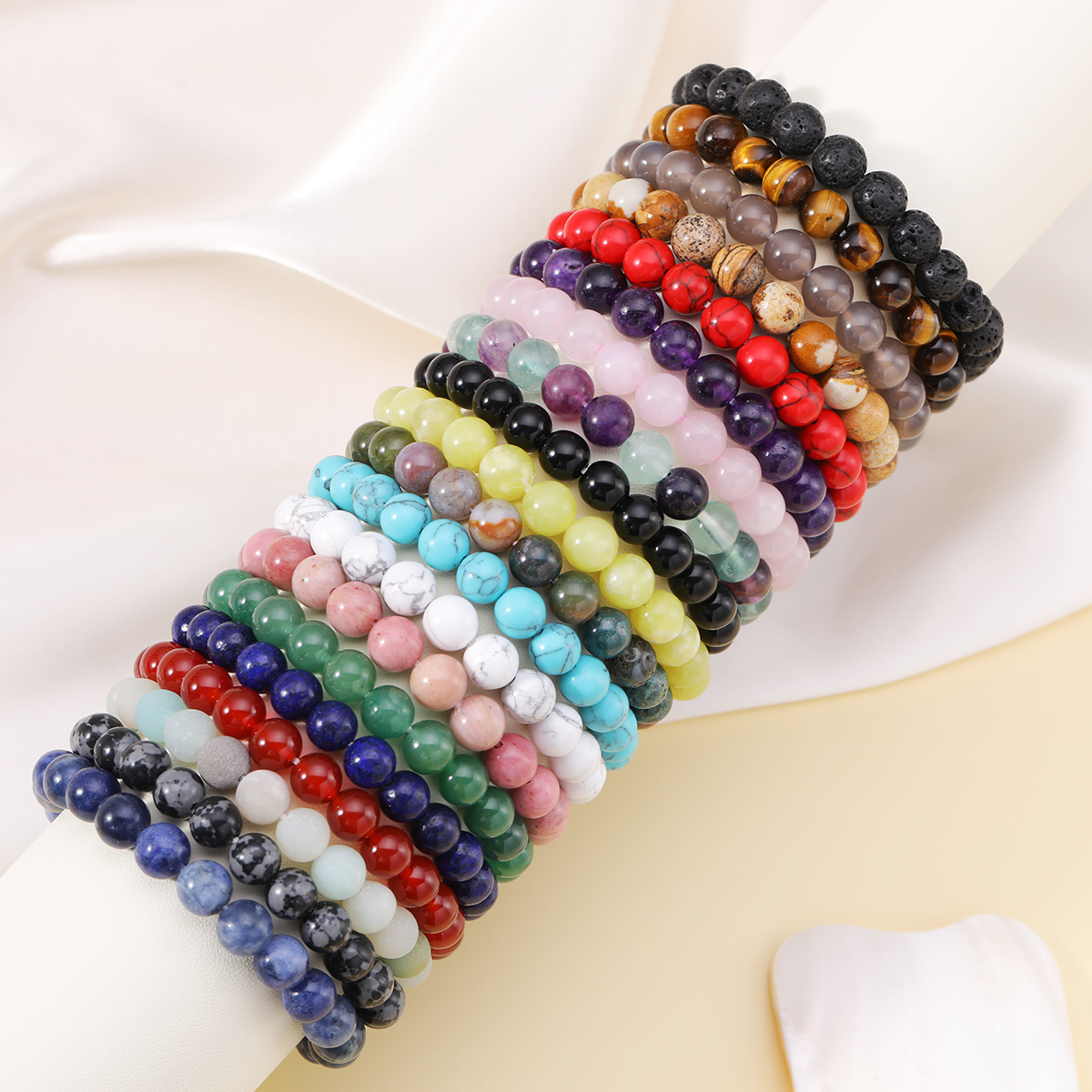Simple Style Round Natural Stone Beaded Bracelets display picture 1