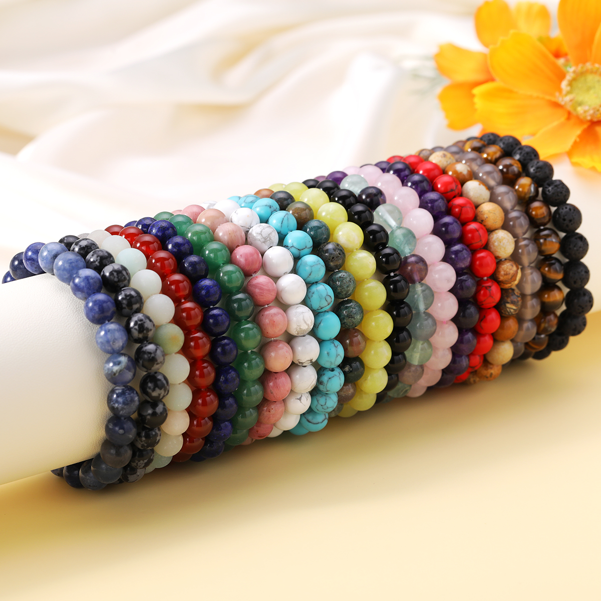 Simple Style Round Natural Stone Beaded Bracelets display picture 3